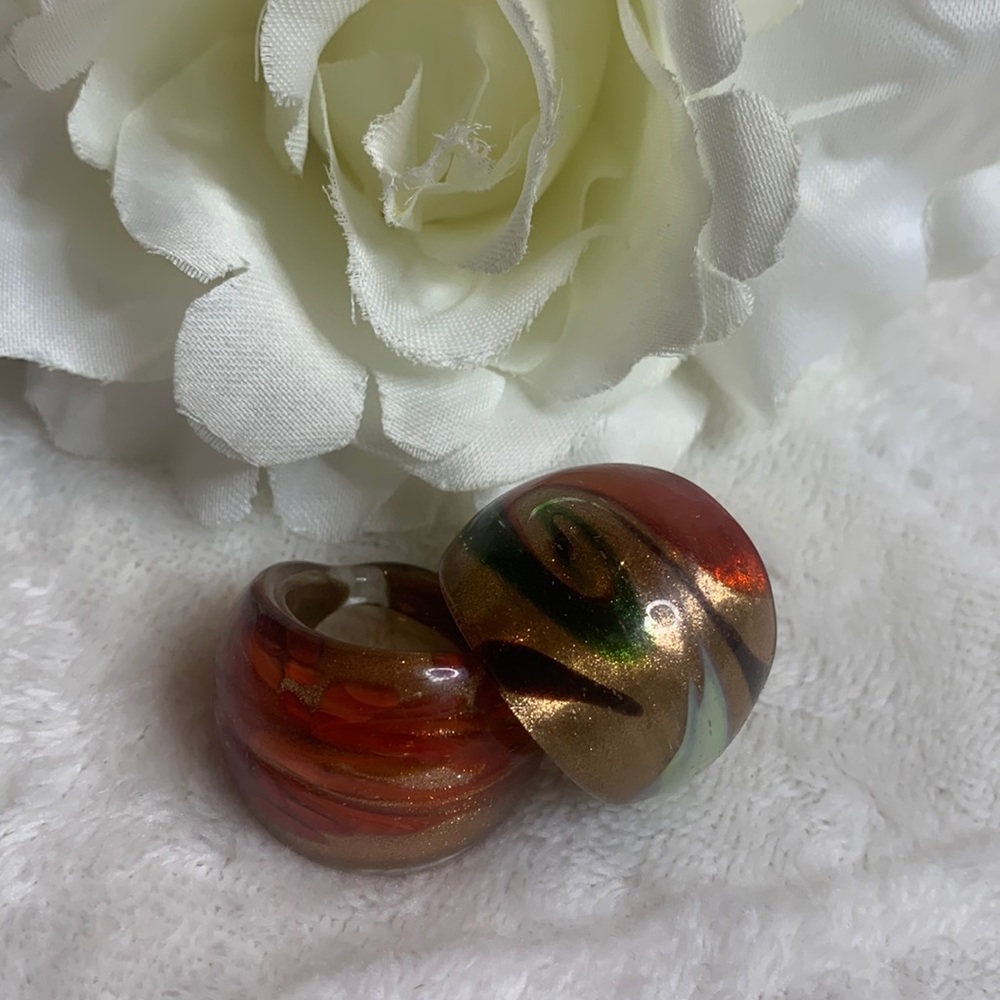 EUC Multicolored Glass Statement Rings, Set of 2
